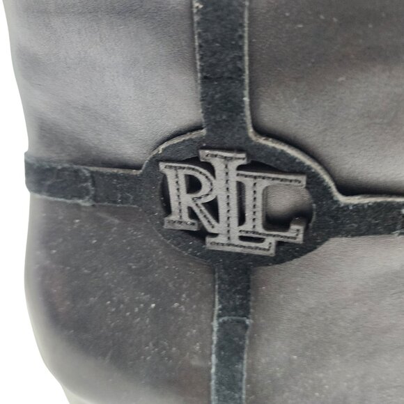 Ralph Lauren Marleigh Black Leather Ankle Booties With Block Heel & Side Zipper - Picture 2 of 7